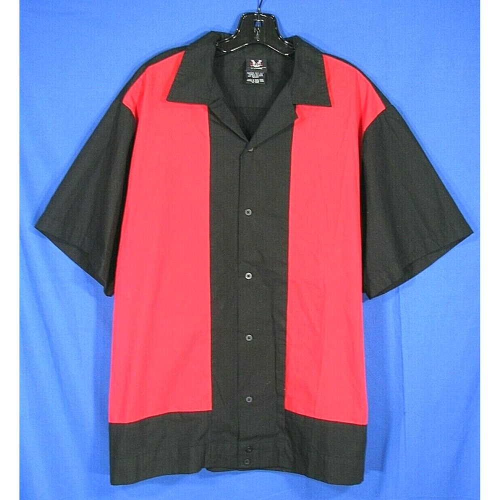 HILTON Black/Red BUTTON-UP Camp Shirt WHITE HOUSE BOWLING ALLEY Barack Obama XL